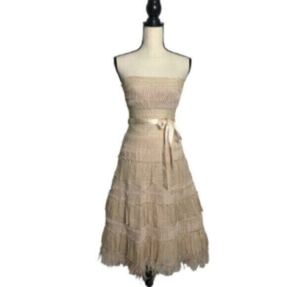 BCBGMaxAzria Elegant Strapless Feather-Trimmed Cocktail Dress - Picture 3 of 13